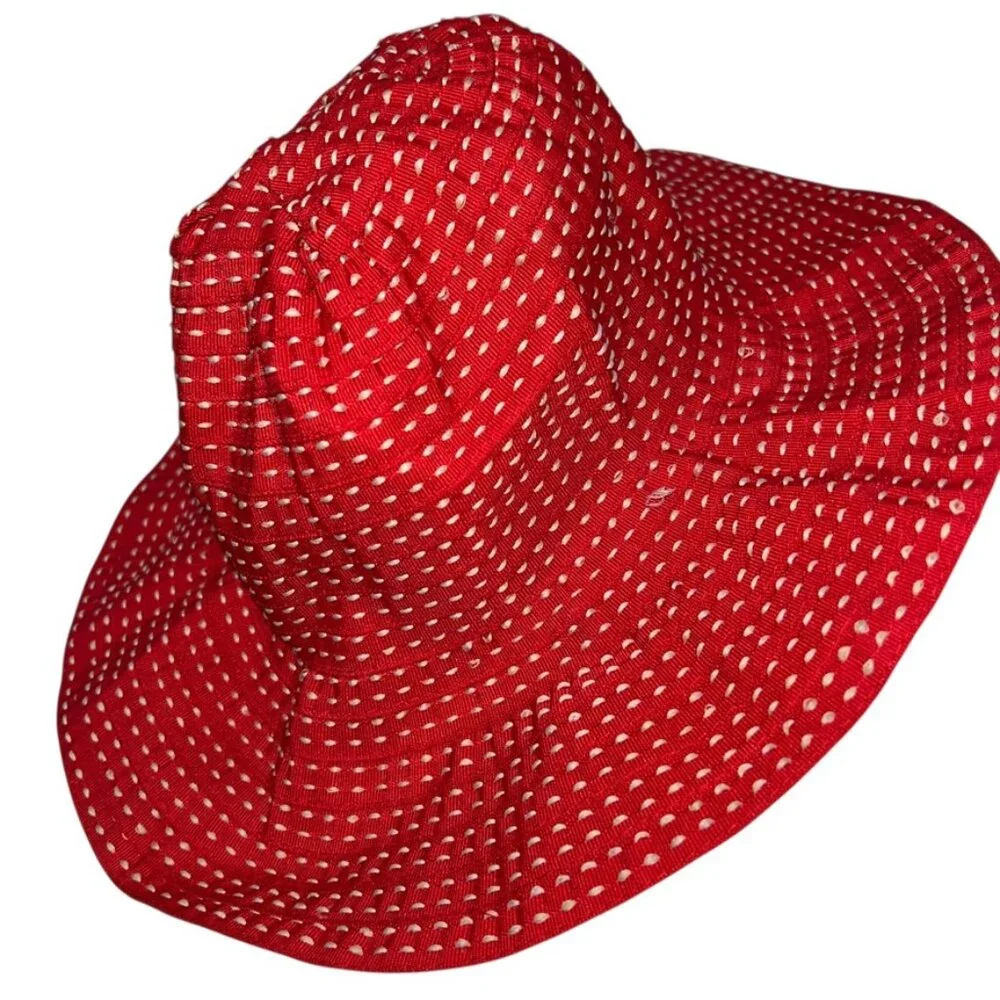 Red hat MIMCO Australia bucket hat NEW white embroidered spots